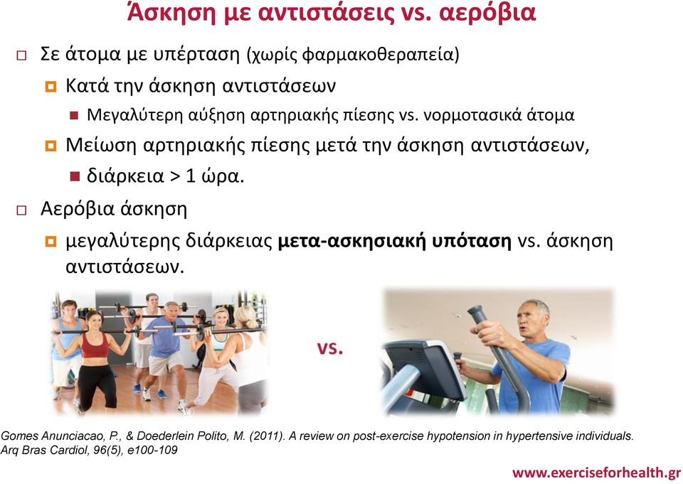 vs. νορμοτασικά άτομα Μείωση αρτηριακής πίεσης μετά την άσκηση αντιστάσεων, διάρκεια > 1 ώρα.