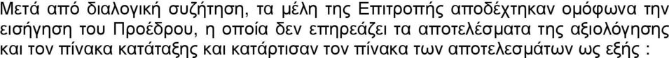 δεν επηρεάζει τα αποτελέσματα της αξιολόγησης και τον