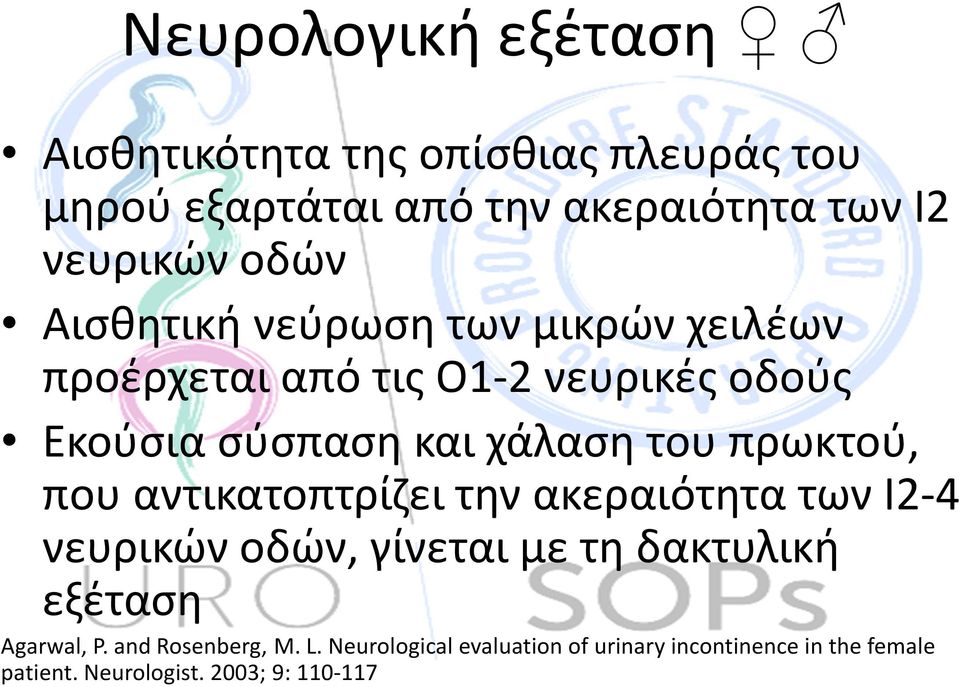 πρωκτού, που αντικατοπτρίζει την ακεραιότητα των Ι2-4 νευρικών οδών, γίνεται με τη δακτυλική εξέταση Agarwal, P.