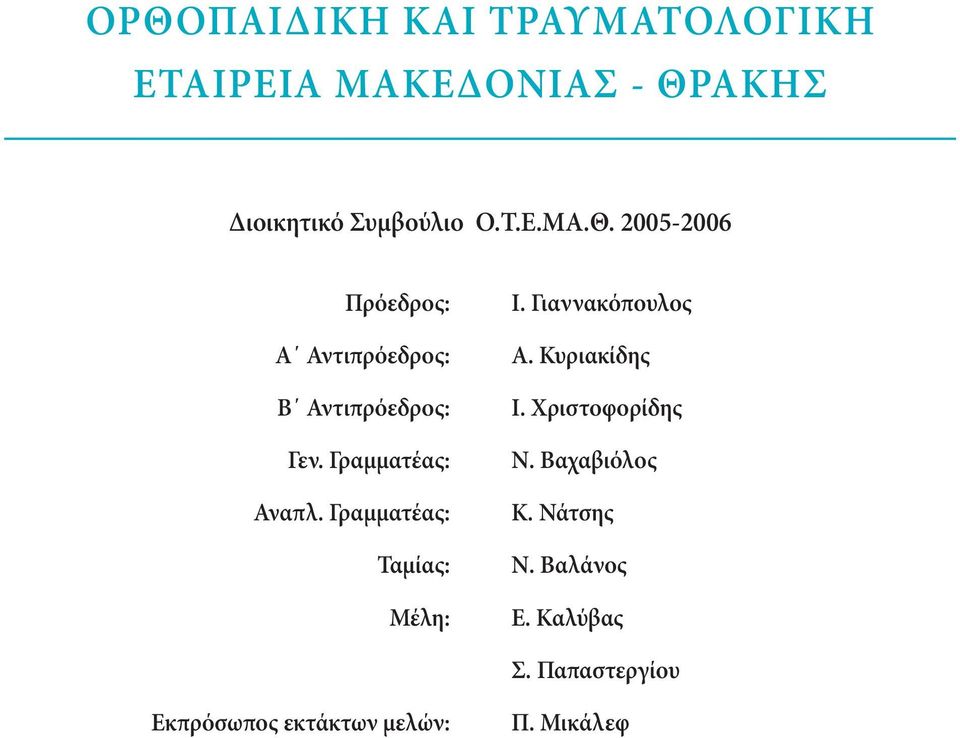 Χριστοφορίδης Ν. Βαχαβιόλος Κ. Νάτσης Ν. Βαλάνος Ε. Καλύβας Σ.