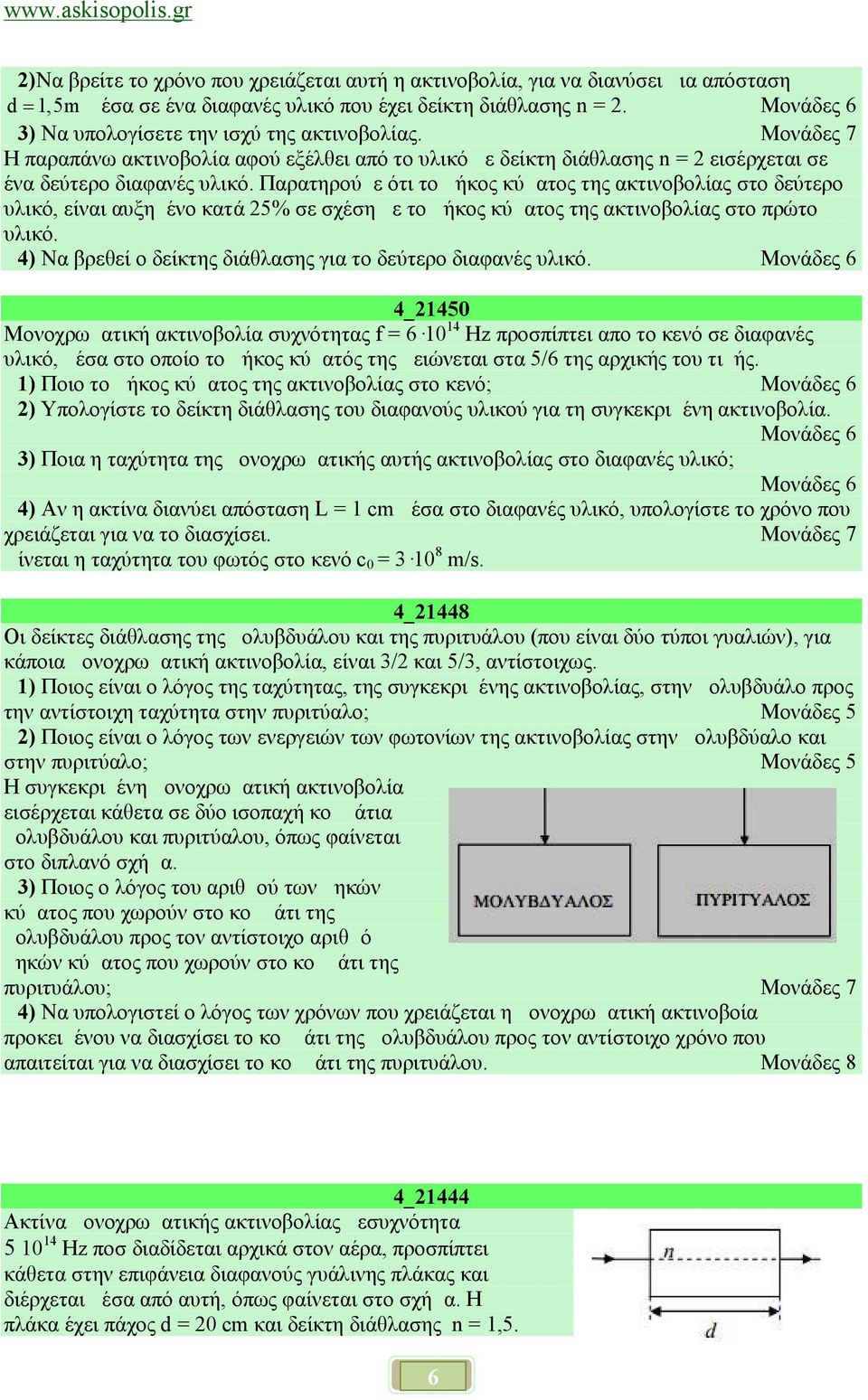 Παρατηρούμε ότι το μήκος κύματος της ακτινοβολίας στο δεύτερο υλικό, είναι αυξημένο κατά 25% σε σχέση με το μήκος κύματος της ακτινοβολίας στο πρώτο υλικό.