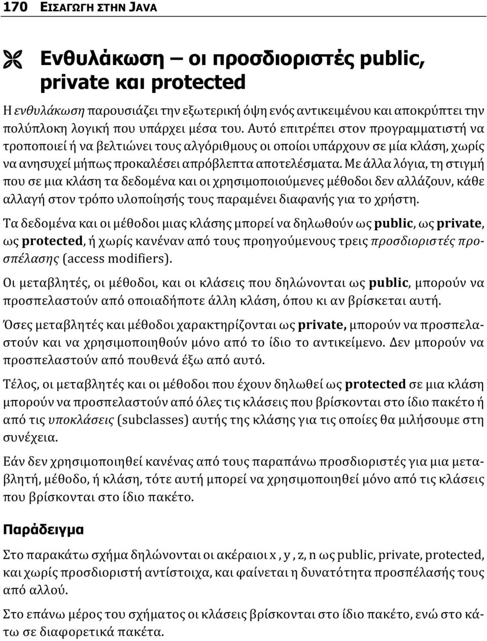 Με άλλα λόγια, τη στιγμή που σε μια κλάση τα δεδομένα και οι χρησιμοποιούμενες μέθοδοι δεν αλλάζουν, κάθε αλλαγή στον τρόπο υλοποίησής τους παραμένει διαφανής για το χρήστη.