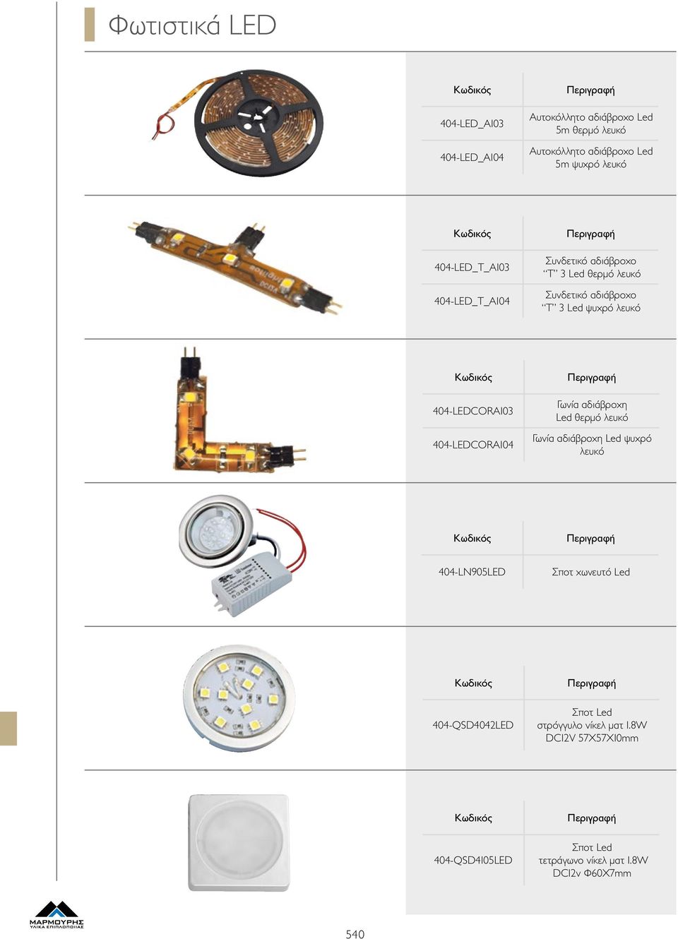 404-LEDCORA103 404-LEDCORA104 Γωνία αδιάβροχη Led θερμό λευκό Γωνία αδιάβροχη Led ψυχρό λευκό 404-LN905LED Σποτ χωνευτό