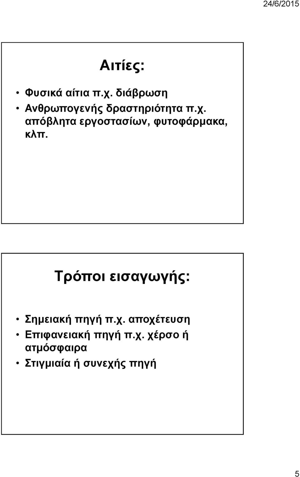 απόβλητα εργοστασίων, φυτοφάρμακα, κλπ.