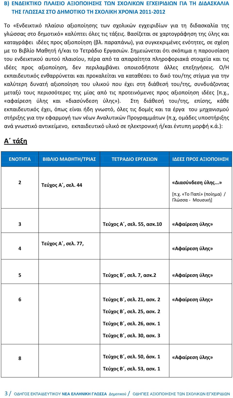 παραπάνω), για συγκεκριμένες ενότητες, σε σχέση με το Βιβλίο Μαθητή ή/και το Τετράδιο Εργασιών.