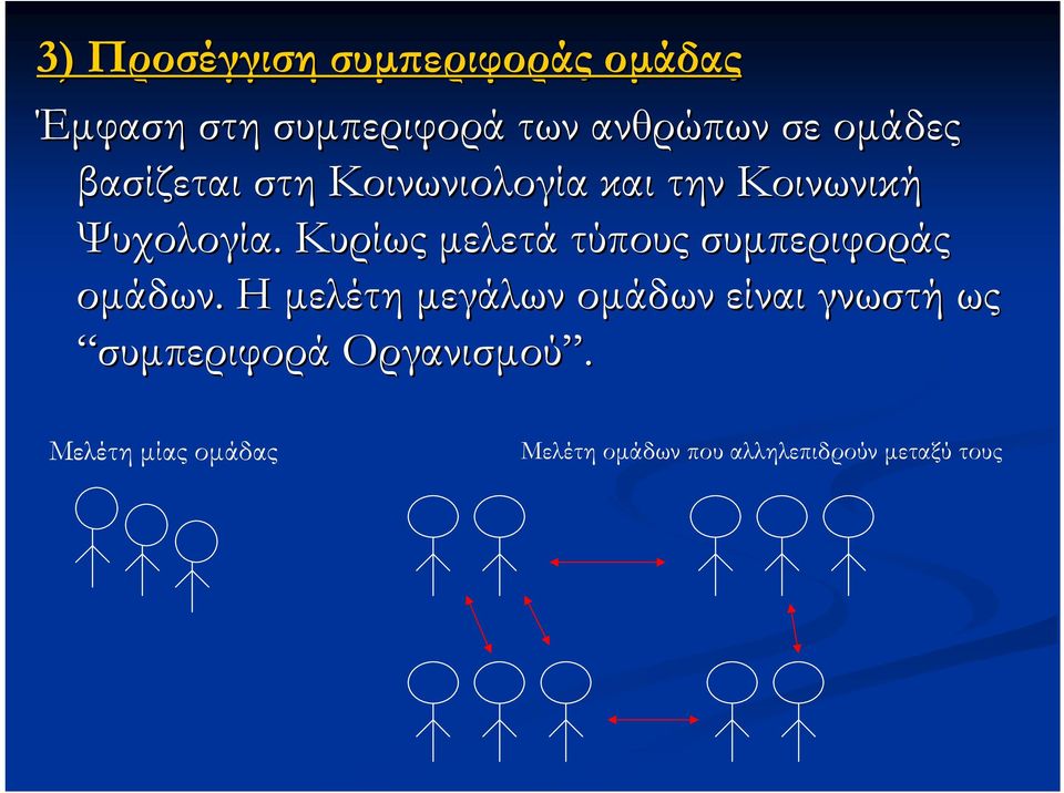 Κυρίως μελετά τύπους συμπεριφοράς ομάδων.