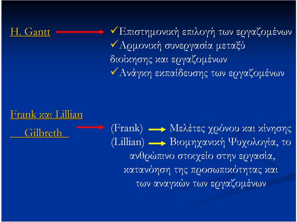 Gilbreth (Frank) Μελέτες χρόνου και κίνησης (Lillian) Βιομηχανική Ψυχολογία, το