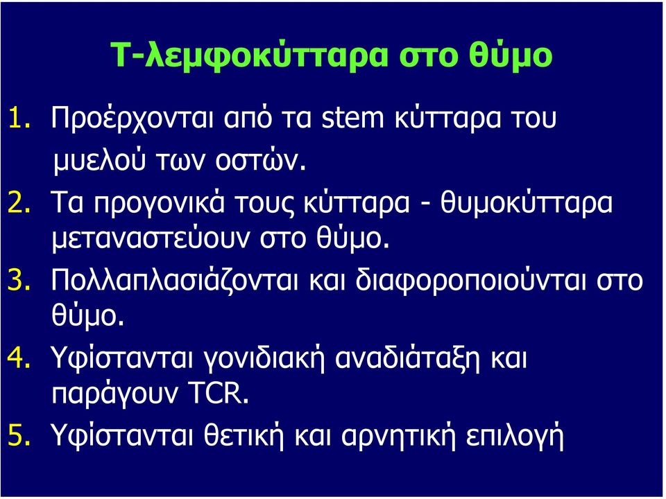 Τα προγονικά τους κύτταρα - θυµοκύτταρα µεταναστεύουν στο θύµο. 3.