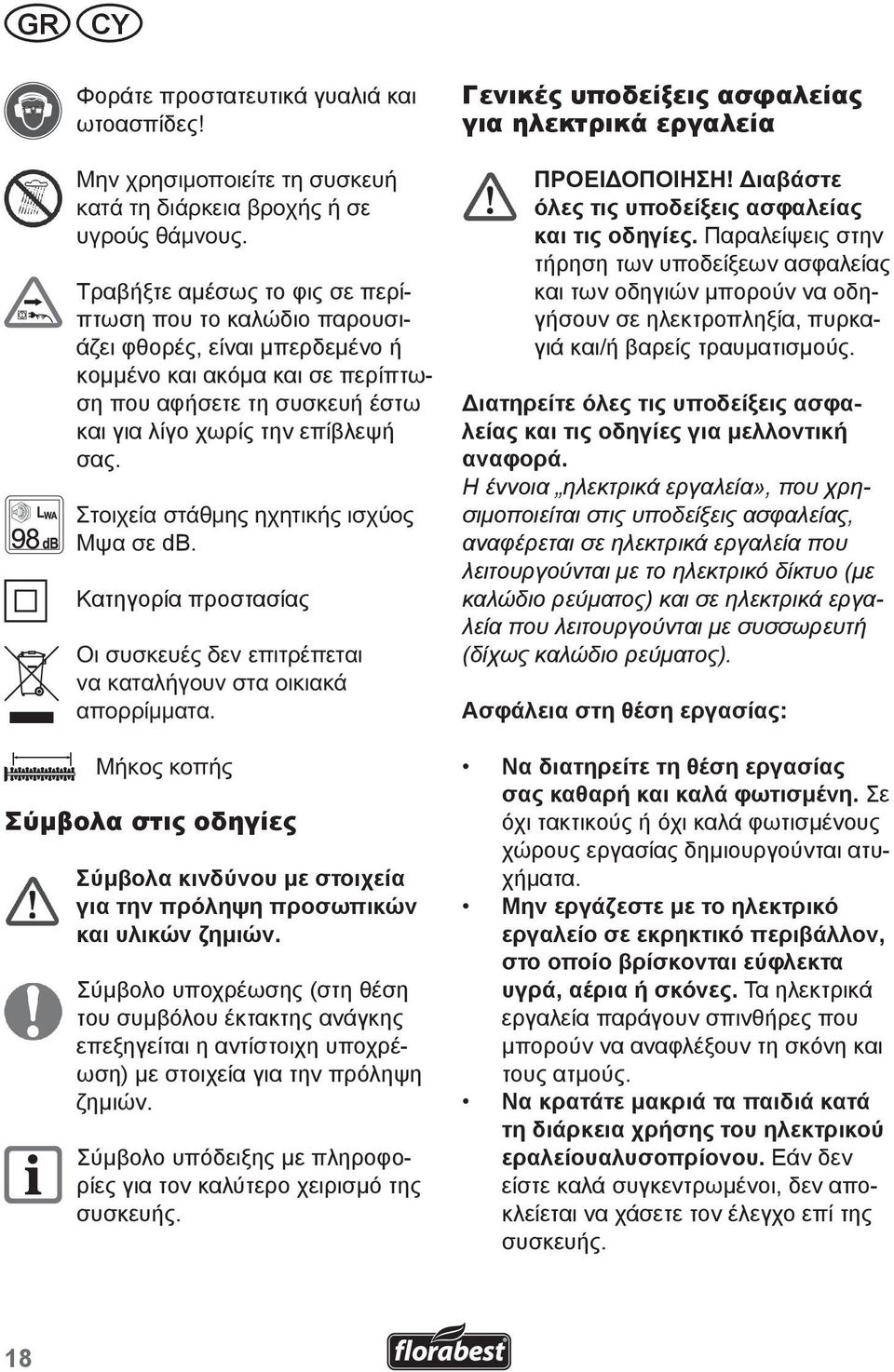 Κατηγορία προστασίας. Σύμβολα στις οδηγίες Σύμβολα κινδύνου με στοιχεία για την πρόληψη προσωπικών και υλικών ζημιών.