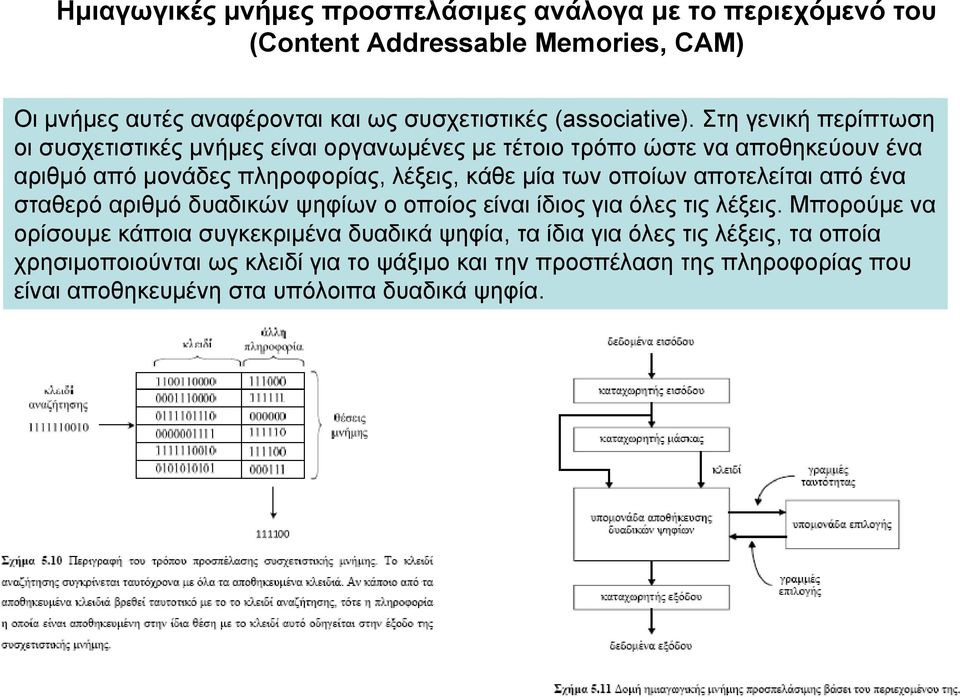 Στη γενική περίπτωση οι συσχετιστικές μνήμες είναι οργανωμένες με τέτοιο τρόπο ώστε να αποθηκεύουν ένα αριθμό από μονάδες πληροφορίας, λέξεις, κάθε μία των