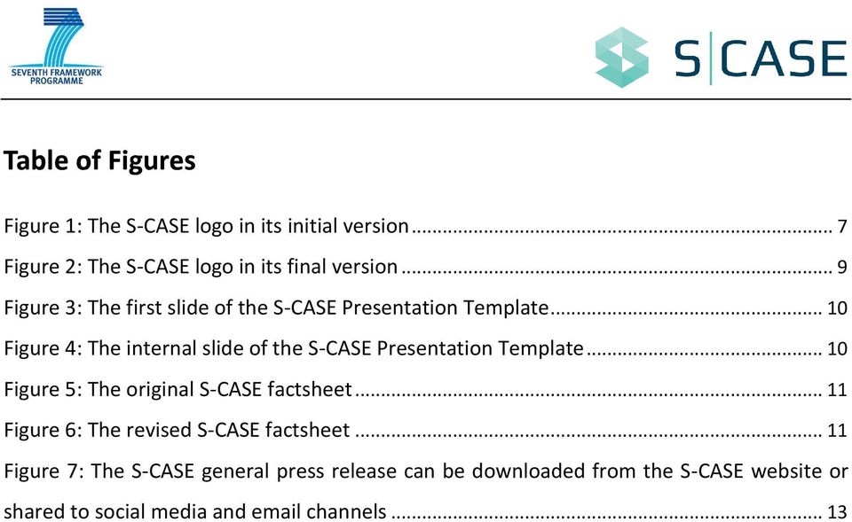 .. 10 Figure 4: The internal slide of the S-CASE Presentation Template... 10 Figure 5: The original S-CASE factsheet.