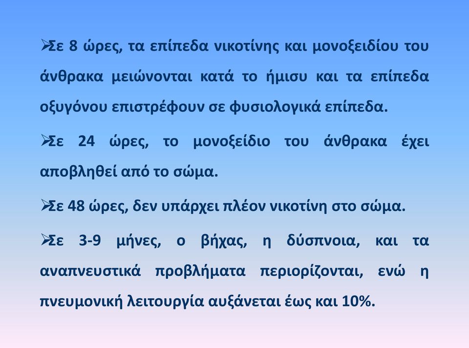 ε 24 ϊρεσ, το μονοξείδιο του άνκρακα ζχει αποβλθκεί από το ςϊμα.