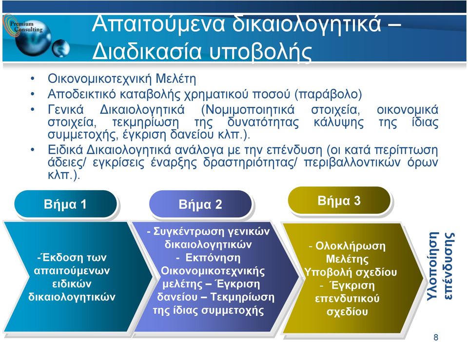 Ειδικά Δικαιολογητικά ανάλογα με την επένδυση (οι κατά περίπτωση άδειες/ εγκρίσεις έναρξης δραστηριότητας/ περιβαλλοντικών όρων κλπ.).