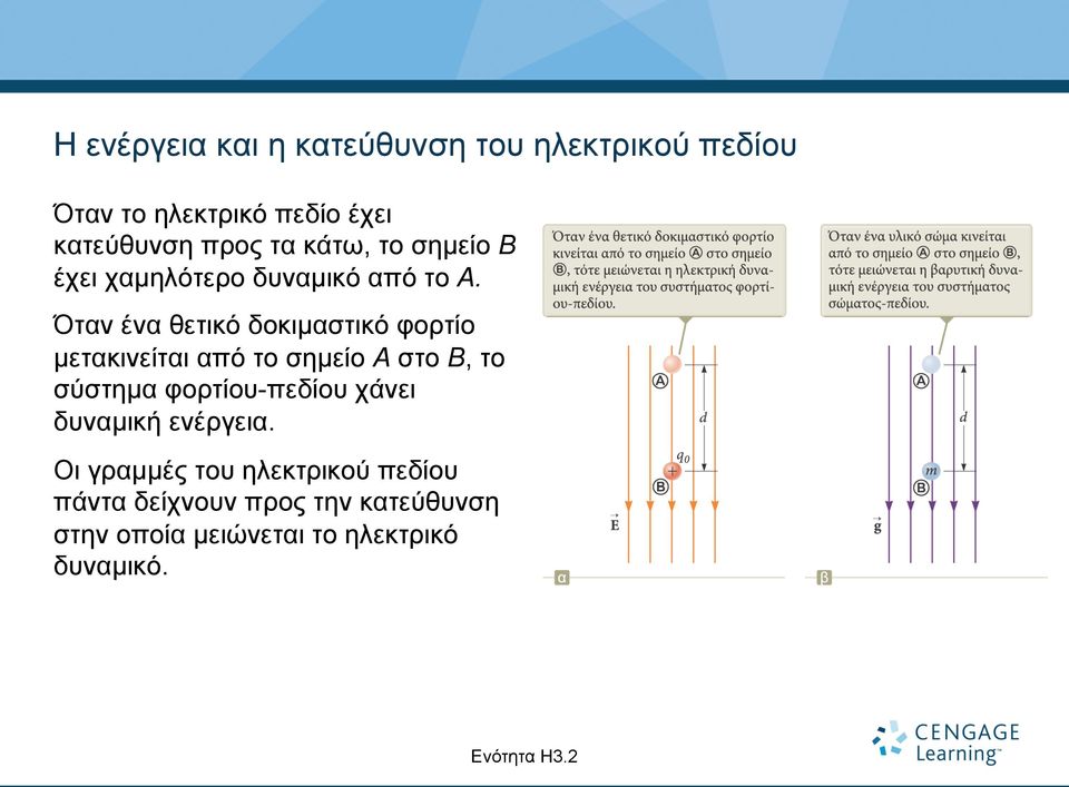 Όταν ένα θετικό δοκιµαστικό φορτίο µετακινείται από το σηµείο A στο B, το σύστηµα φορτίου-πεδίου