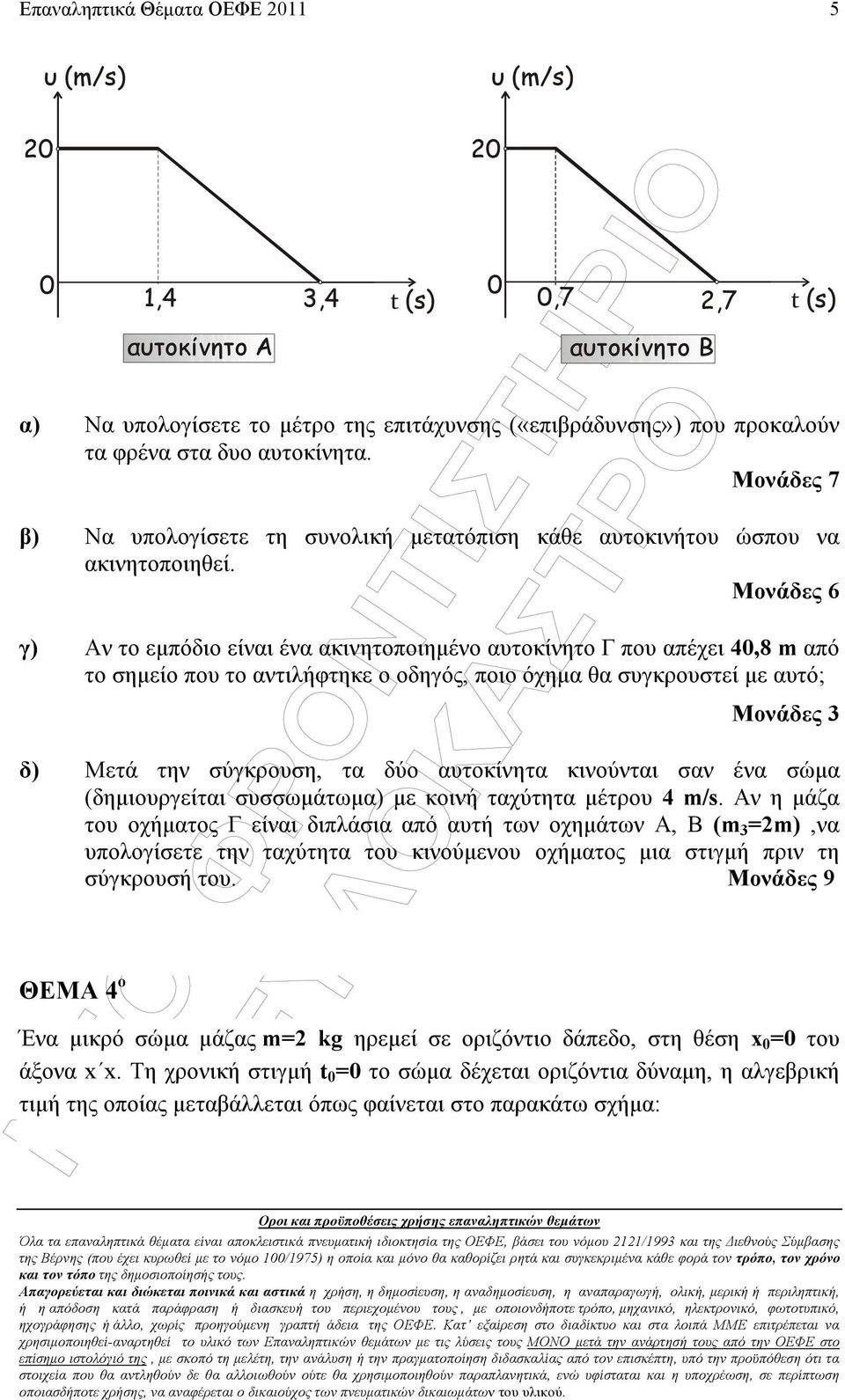 γ) Αν το εµπόδιο είναι ένα ακινητοποιηµένο αυτοκίνητο Γ που απέχει 40,8 m από το σηµείο που το αντιλήφτηκε ο οδηγός, ποιο όχηµα θα συγκρουστεί µε αυτό; δ) Μετά την σύγκρουση, τα δύο αυτοκίνητα