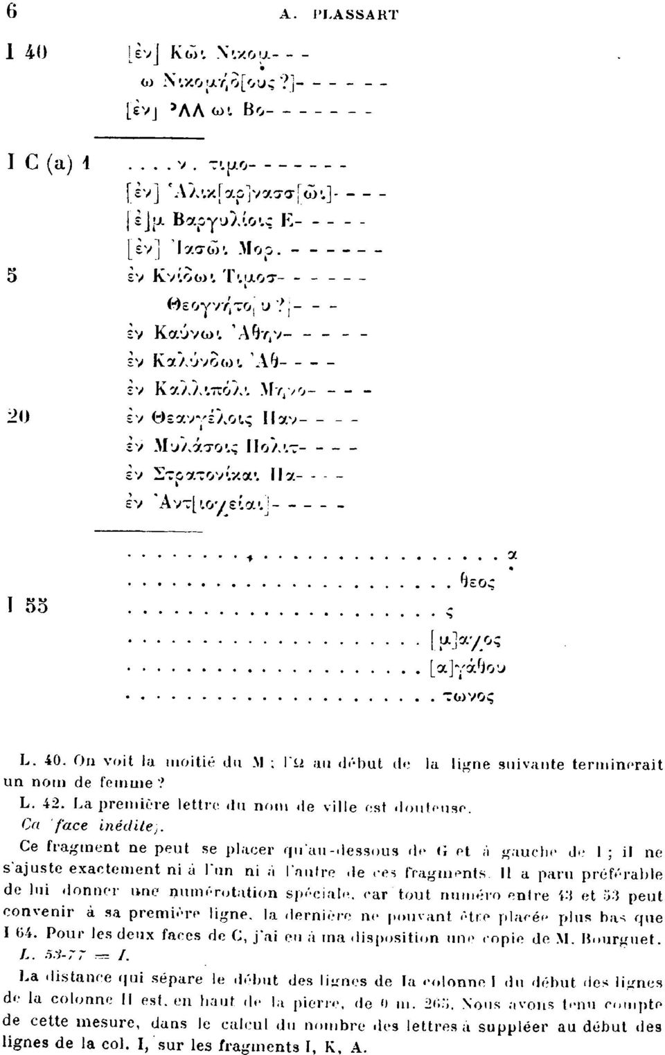 On voit la moitié ilu M : Γί2 an début de la ligne suivante terminerait un nom de femme? L. 42. La première lettre du nom de ville est douteuse. Cn face inédite).