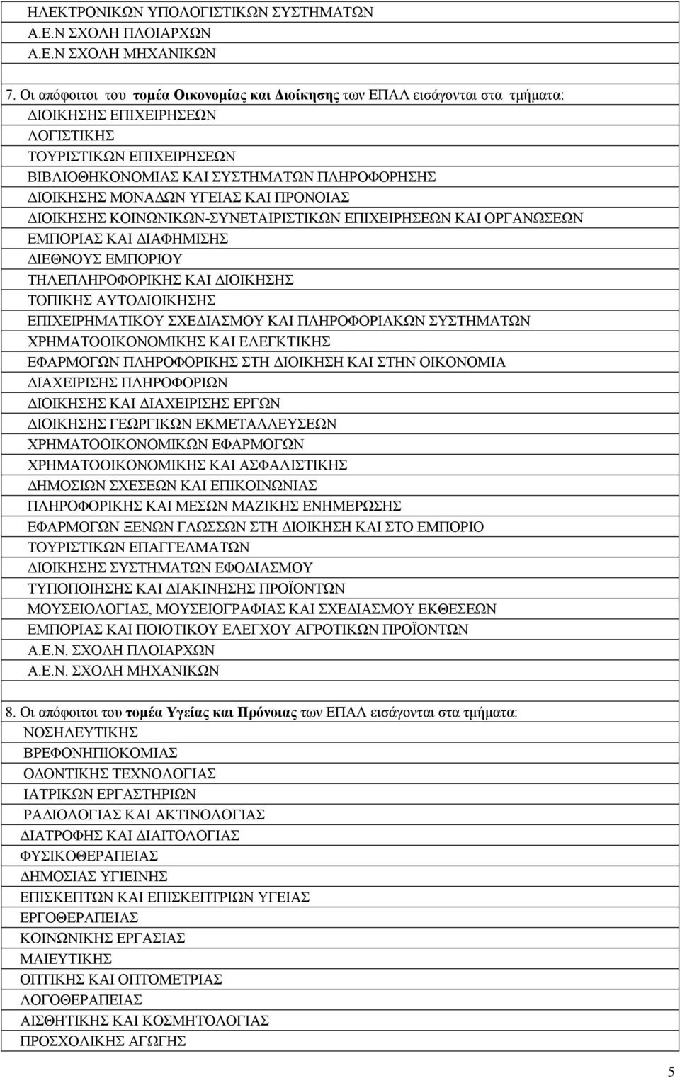 ΜΟΝΑΔΩΝ ΥΓΕΙΑΣ ΚΑΙ ΠΡΟΝΟΙΑΣ ΔΙΟΙΚΗΣΗΣ ΚΟΙΝΩΝΙΚΩΝ-ΣΥΝΕΤΑΙΡΙΣΤΙΚΩΝ ΕΠΙΧΕΙΡΗΣΕΩΝ ΚΑΙ ΟΡΓΑΝΩΣΕΩΝ ΕΜΠΟΡΙΑΣ ΚΑΙ ΔΙΑΦΗΜΙΣΗΣ ΔΙΕΘΝΟΥΣ ΕΜΠΟΡΙΟΥ ΤΗΛΕΠΛΗΡΟΦΟΡΙΚΗΣ ΚΑΙ ΔΙΟΙΚΗΣΗΣ ΤΟΠΙΚΗΣ ΑΥΤΟΔΙΟΙΚΗΣΗΣ