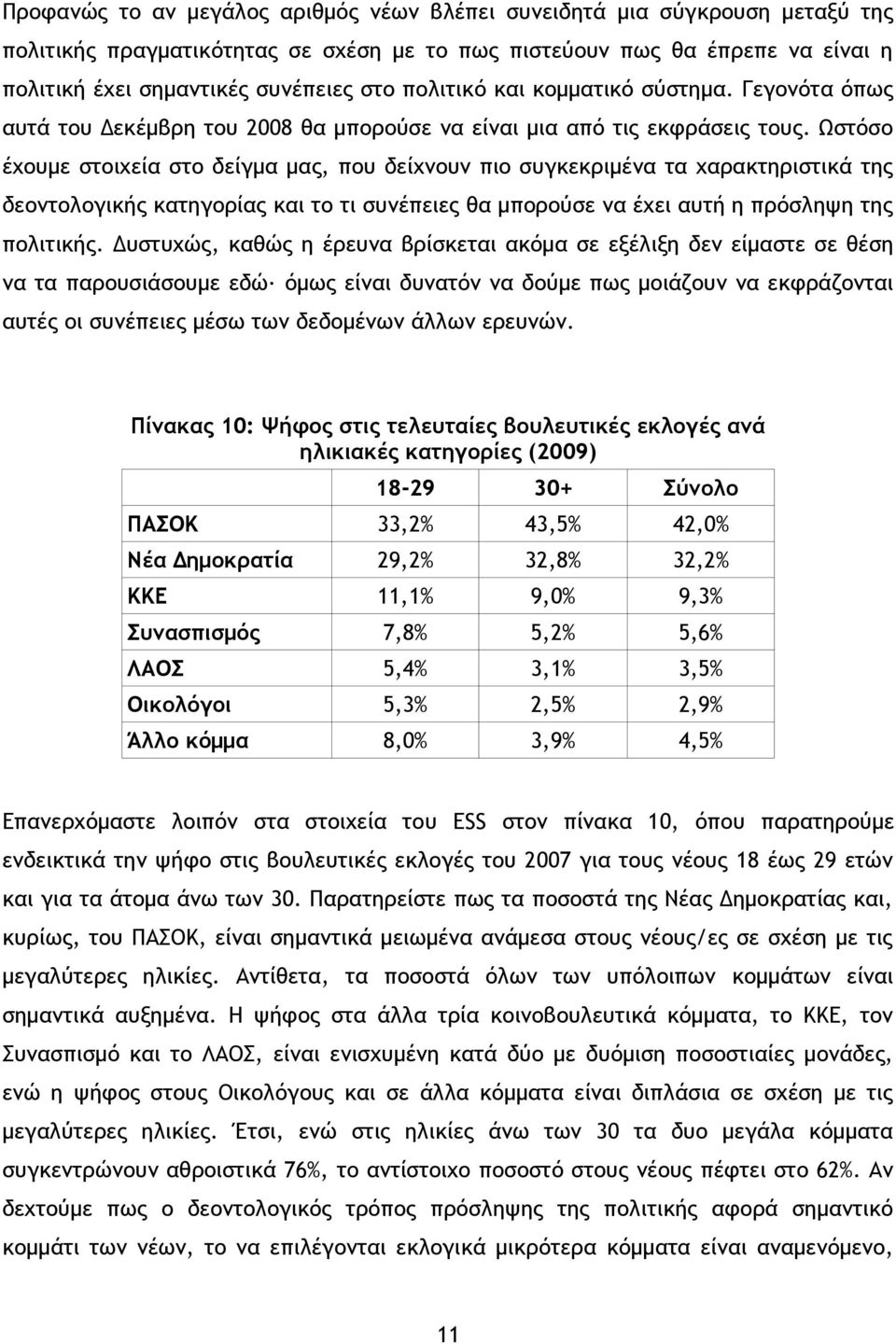 Ωστόσο έχουμε στοιχεία στο δείγμα μας, που δείχνουν πιο συγκεκριμένα τα χαρακτηριστικά της δεοντολογικής κατηγορίας και το τι συνέπειες θα μπορούσε να έχει αυτή η πρόσληψη της πολιτικής.
