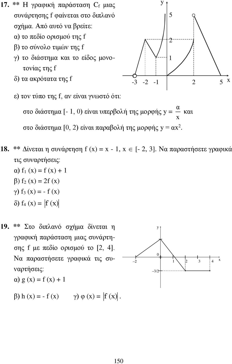 γνωστό ότι: στο διάστημα [-, 0) είναι υπερβολή της μορφής y = στο διάστημα [0, ) είναι παραβολή της μορφής y = α. α και 8. ** Δίνεται η συνάρτηση f () = -, [-, 3].