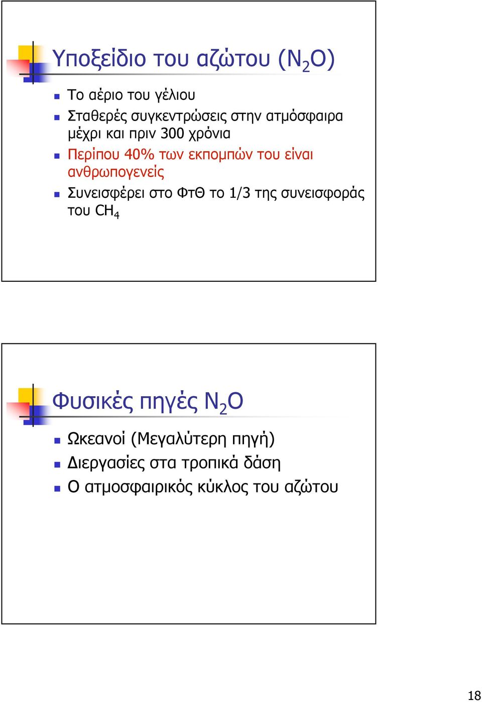 ανθρωπογενείς Συνεισφέρει στο ΦτΘ το 1/3 της συνεισφοράς του CH 4 Φυσικές πηγές