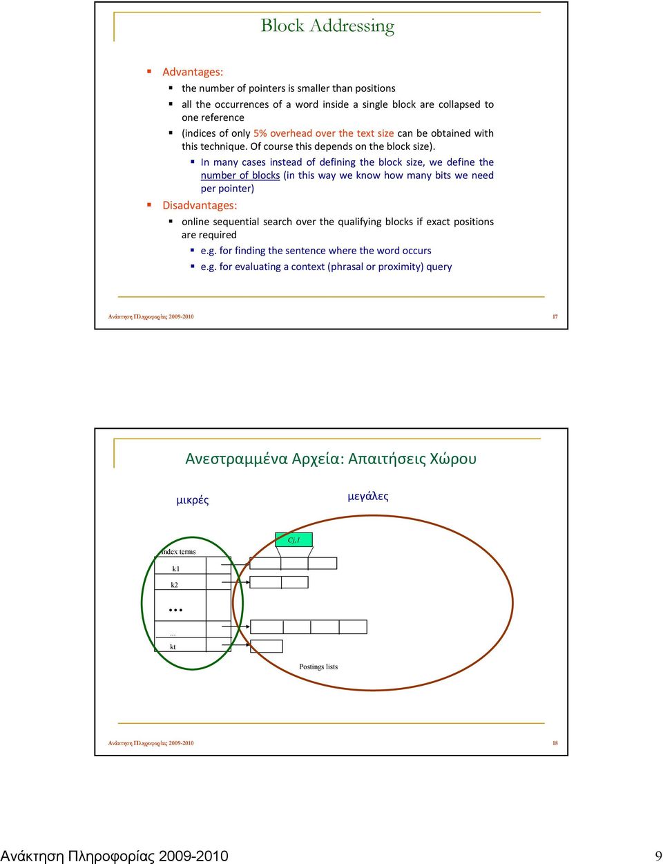 In many cases instead of defining the block size, we define the number of blocks (in this way we know how many bits we need per pointer) Disadvantages: online sequential search over the qualifying