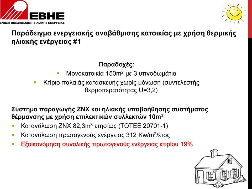 και ηλιακής υποβοήθησης συστήματος θέρμανσης με χρήση επιλεκτικών συλλεκτών 10m 2 Κατανάλωση ΖΝΧ 82,3m 3 ετησίως