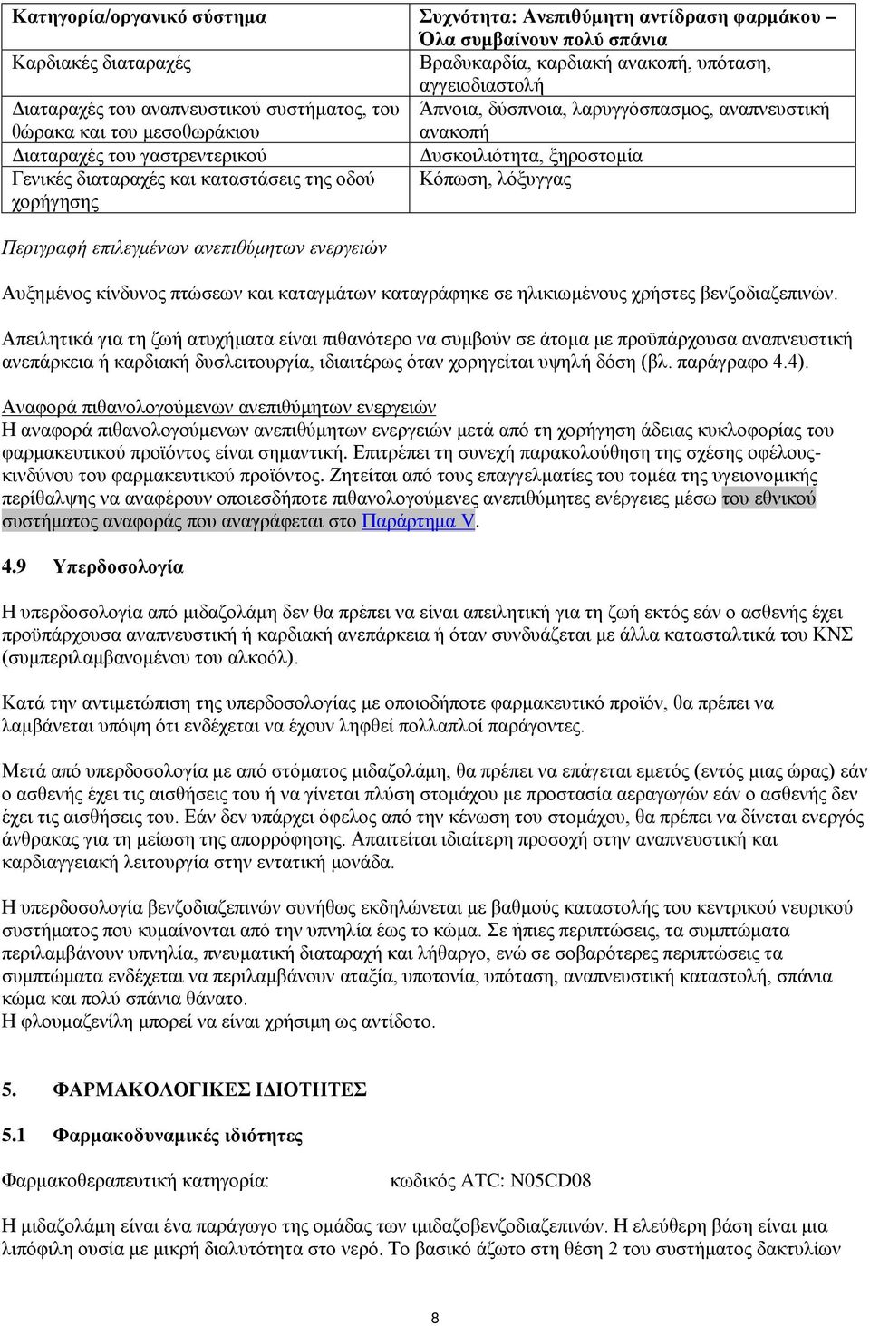 καταστάσεις της οδού Κόπωση, λόξυγγας χορήγησης Περιγραφή επιλεγμένων ανεπιθύμητων ενεργειών Αυξημένος κίνδυνος πτώσεων και καταγμάτων καταγράφηκε σε ηλικιωμένους χρήστες βενζοδιαζεπινών.