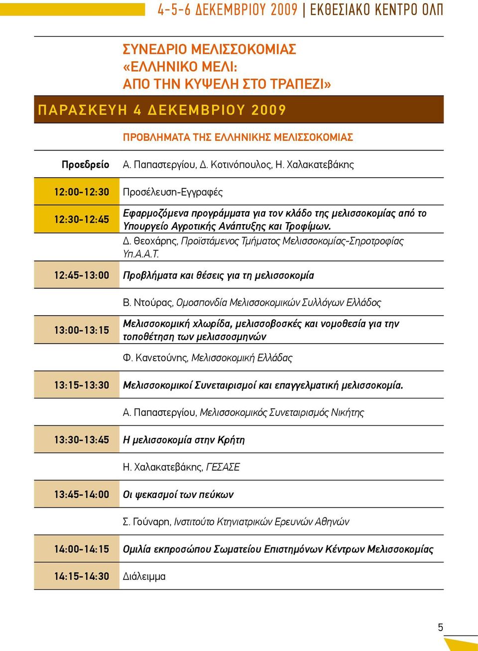 Δ. Θεοχάρης, Προϊστάμενος Τμήματος Μελισσοκομίας-Σηροτροφίας Υπ.Α.Α.Τ. 12:45-13:00 Προβλήματα και θέσεις για τη μελισσοκομία Β.