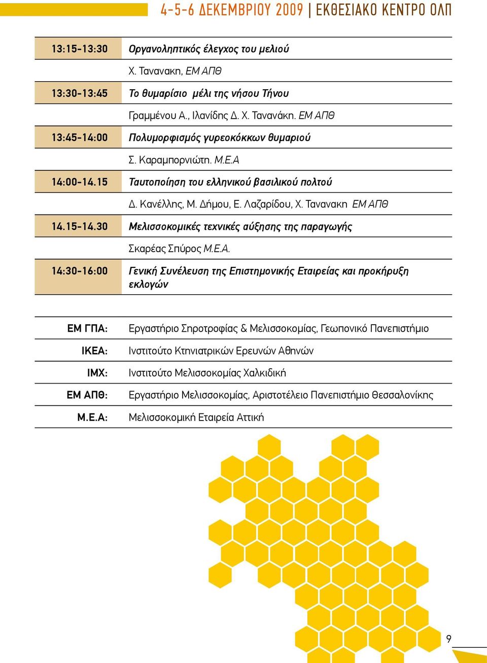 30 Μελισσοκομικές τεχνικές αύξησης της παραγωγής Σκαρέας Σπύρος M.E.A. 14:30-16:00 Γενική Συνέλευση της Επ