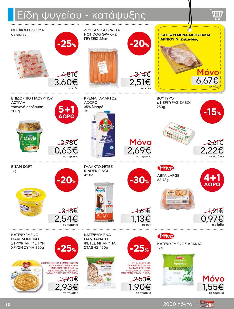 ΚΕΡΚΥΡΑΣ ΣΑΒΟΪ 250g -15% 0,78 0,65 2,69 2,61 2,22 ΒΙΤΑΜ SOFT 1kg ΓΑΛΑΚΤΟΦΕΤΕΣ KINDER PINGUI 4x31g -30% ΑΒΓΑ LARGE 63-73g 4+1 3,18 2,54 1,61 1,13 1,21 0,97 η εξάδα ΚΑΤΕΨΥΓΜΕΝΟ ΜΑΚΕΔΟΝΙΤΙΚΟ