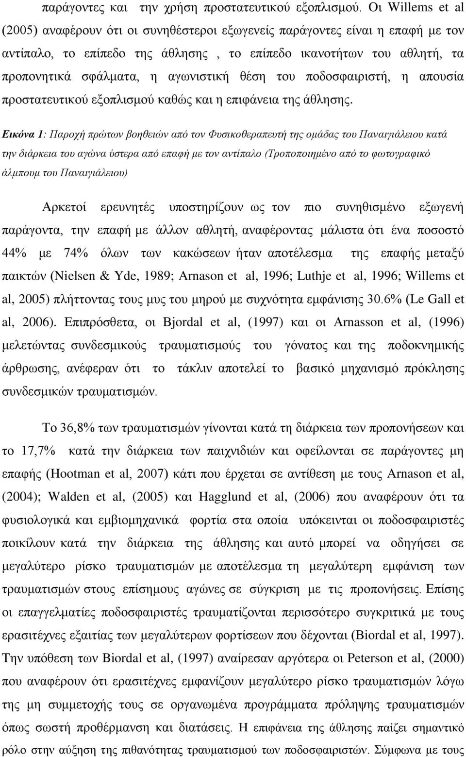 αγωνιστική θέση του ποδοσφαιριστή, η απουσία προστατευτικού εξοπλισμού καθώς και η επιφάνεια της άθλησης.