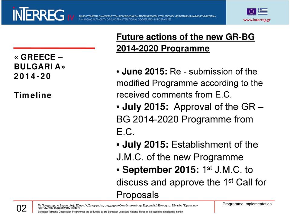 July 2015: Approval of the GR BG 20 Programme from E.C.
