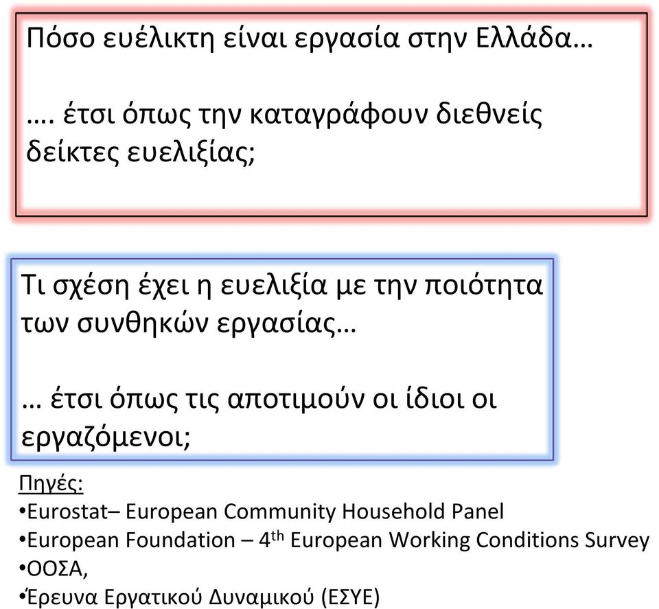 ποιότητα τωνσυνθηκώνεργασίας έτσι όπως τις αποτιμούν οι ίδιοι οι εργαζόμενοι; Πηγές: