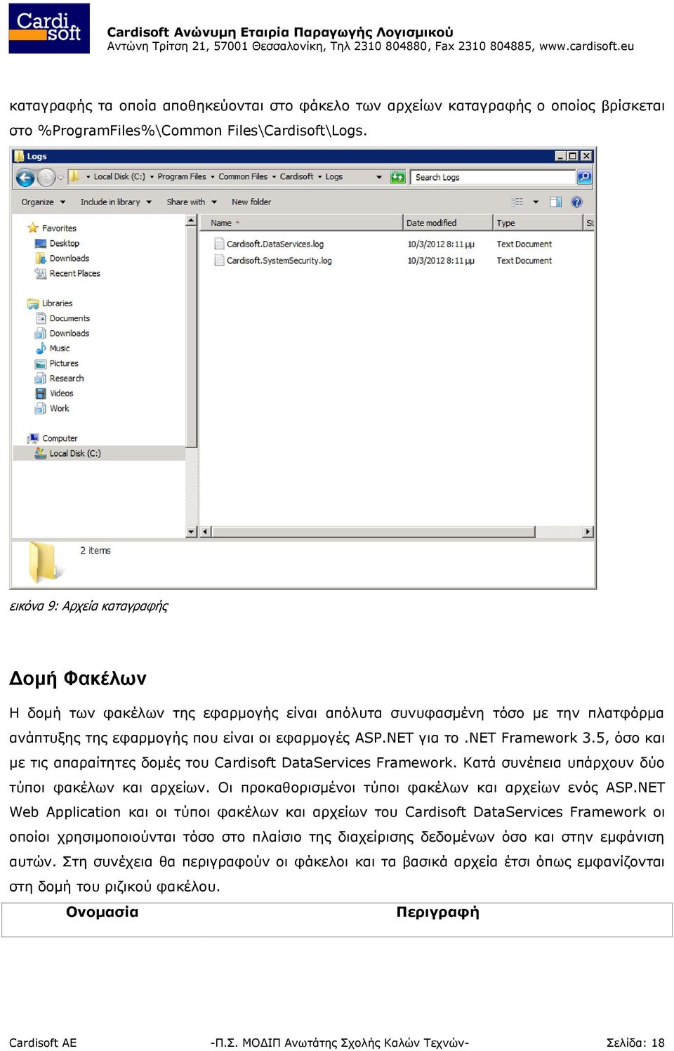 5, όσο και με τις απαραίτητες δομές του Cardisoft DataServices Framework. Κατά συνέπεια υπάρχουν δύο τύποι φακέλων και αρχείων. Οι προκαθορισμένοι τύποι φακέλων και αρχείων ενός ASP.