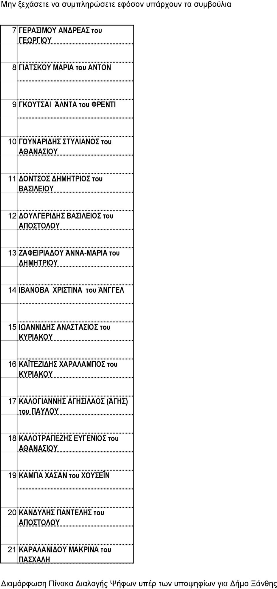ΆΝΓΓΕΛ 15 ΙΩΑΝΝΙΔΗΣ ΑΝΑΣΤΑΣΙΟΣ του ΚΥΡΙΑΚΟΥ 16 ΚΑΪΤΕΖΙΔΗΣ ΧΑΡΑΛΑΜΠΟΣ του ΚΥΡΙΑΚΟΥ 17 ΚΑΛΟΓΙΑΝΝΗΣ ΑΓΗΣΙΛΑΟΣ (ΆΓΗΣ) του ΠΑΥΛΟΥ 18
