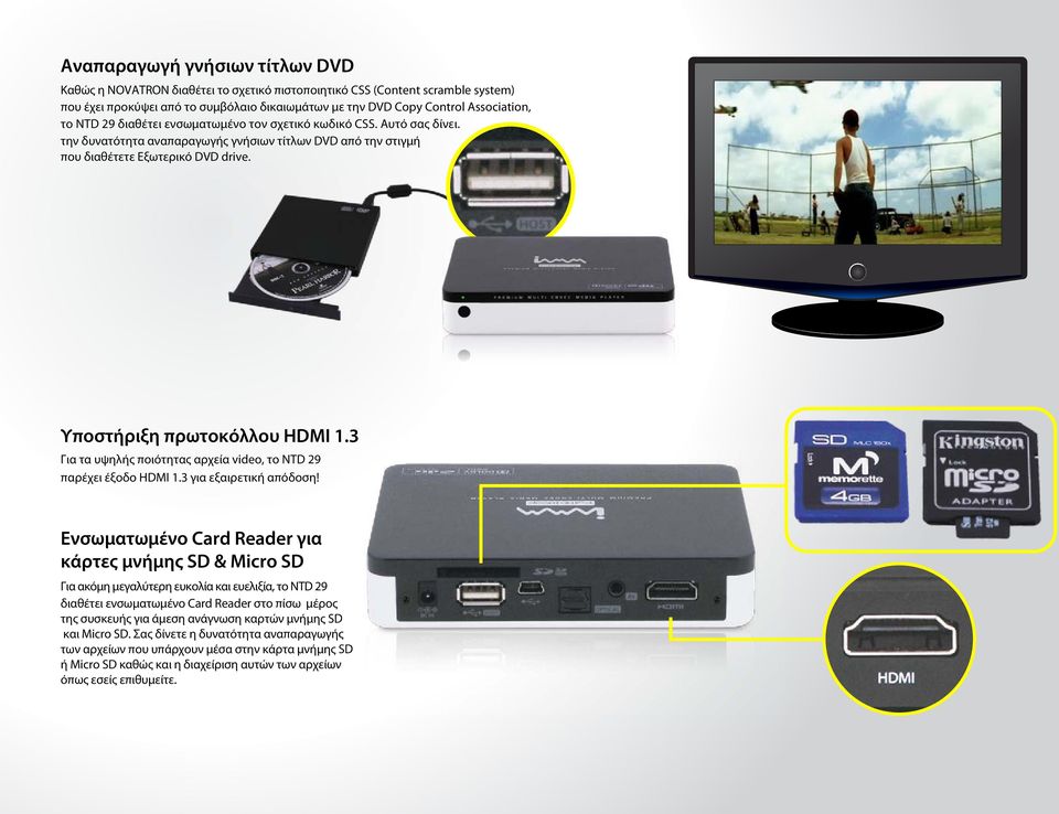 Record Schedule Υποστήριξη πρωτοκόλλου HDMI 1.3 Για τα υψηλής ποιότητας αρχεία video, το NTD 29 παρέχει έξοδο HDMI 1.3 για εξαιρετική απόδοση!