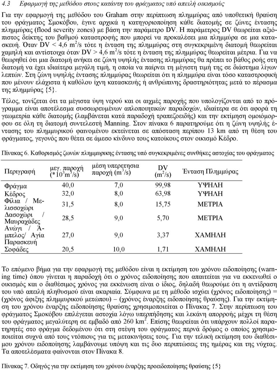 Η παράµετρος DV θεωρείται αξιόπιστος δείκτης του βαθµού καταστροφής που µπορεί να προκαλέσει µια πληµµύρα σε µια κατασκευή.