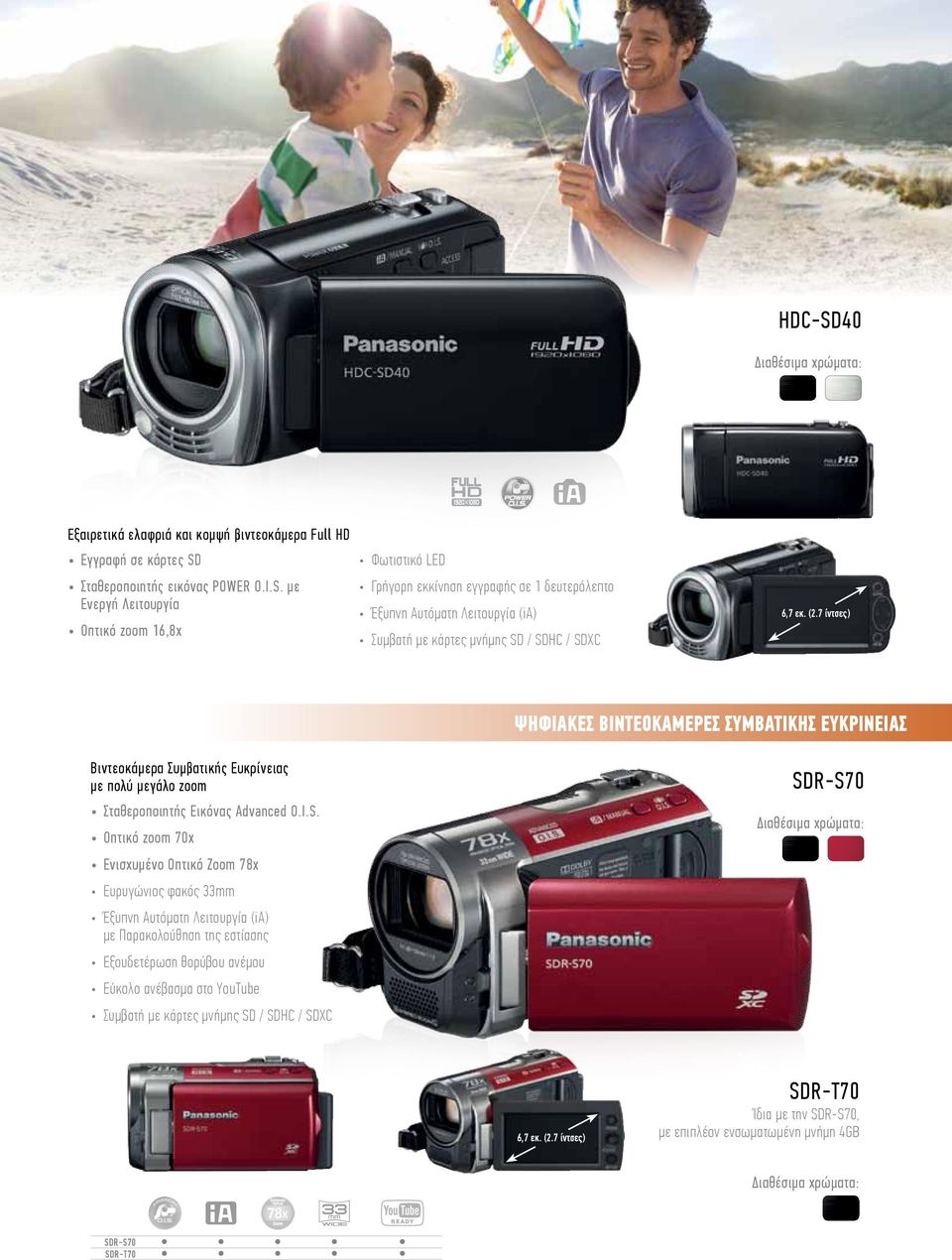 Οπτικό zoom 70x Ενισχυμένο Οπτικό Zoom 78x Ευρυγώνιος φακός 33mm Έξυπνη Αυτόματη Λειτουργία (ia) με Παρακολούθηση της εστίασης Εξουδετέρωση θορύβου ανέμου Εύκολο ανέβασμα στο YouTube Συμβατή με