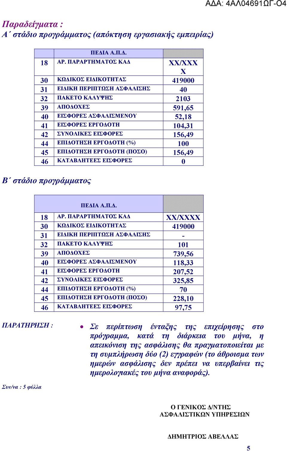 ΣΥΝΟΛΙΚΕΣ ΕΙΣΦΟΡΕΣ 156,49 44 ΕΠΙΔΟΤΗΣΗ ΕΡΓΟΔΟΤΗ (%) 100 45 ΕΠΙΔΟΤΗΣΗ ΕΡΓΟΔΟΤΗ (ΠΟΣΟ) 156,49 46 ΚΑΤΑΒΛΗΤΕΕΣ ΕΙΣΦΟΡΕΣ 0 Β στάδιο προγράμματος ΠΕΔΙΑ Α.Π.Δ. 18 ΑΡ.