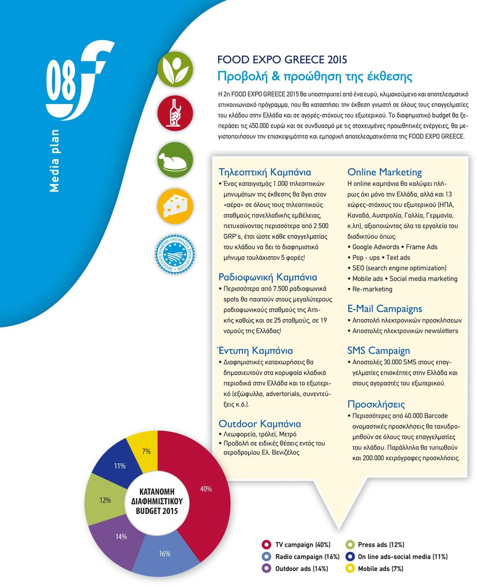 000 ευρώ και σε συνδυασμό με τις στοχευμένες προωθητικές ενέργειες, θα μεγιστοποιήσουν την επισκεψιμότητα και εμπορική αποτελεσματικότητα της OOD EXPO GREECE. Τηλεοπτική Καμπάνια Ένας καταιγισμός 1.
