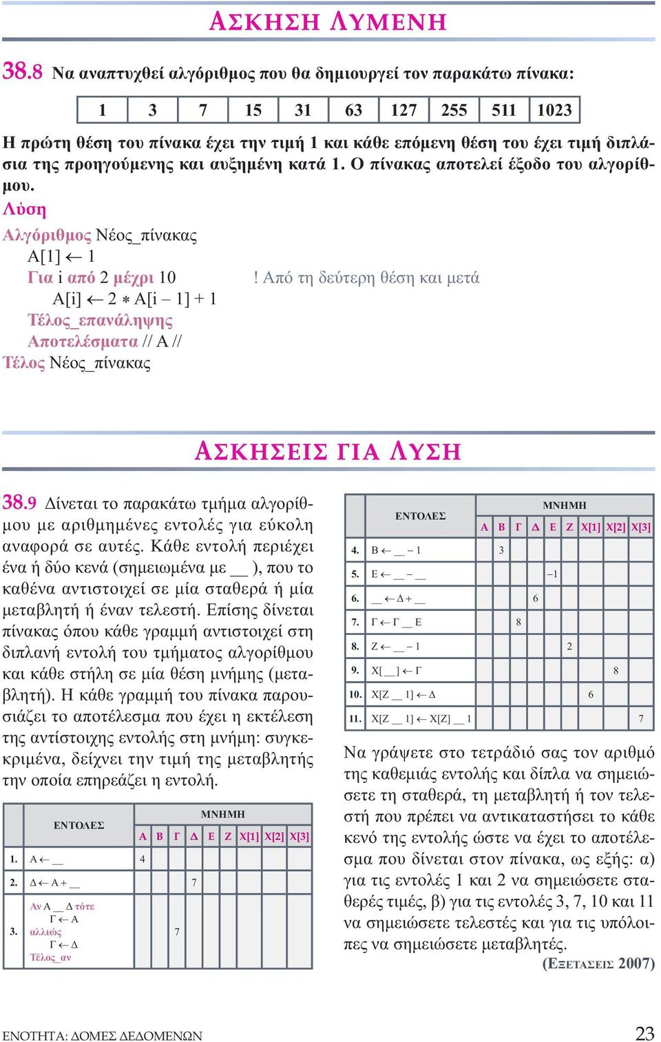 Από τη δεύτερη θέση και μετά Α[i] 2 * A[i 1] + 1 Αποτελέσματα // Α // Τέλος Νέος_πίνακας 38.9 Δίνεται το παρακάτω τμήμα αλγορίθμου με αριθμημένες εντολές για εύκολη αναφορά σε αυτές.