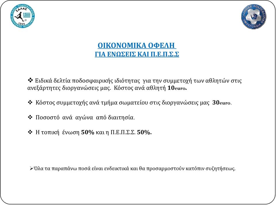 ανεξάρτητες διοργανώσεις μας. Κόστος ανά αθλητή 10euro.
