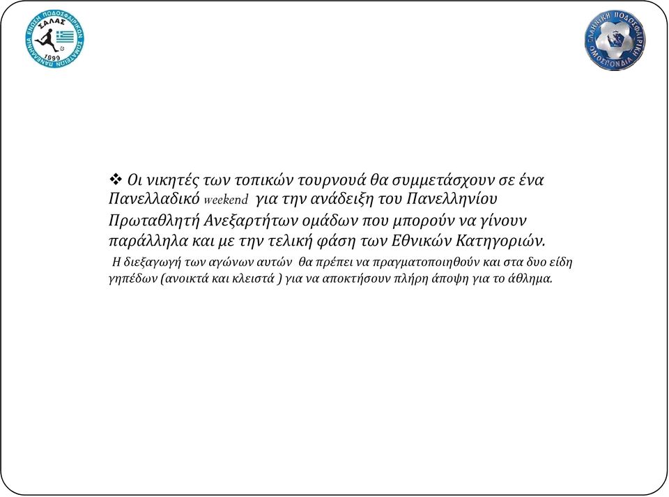 τελική φάση των Εθνικών Κατηγοριών.