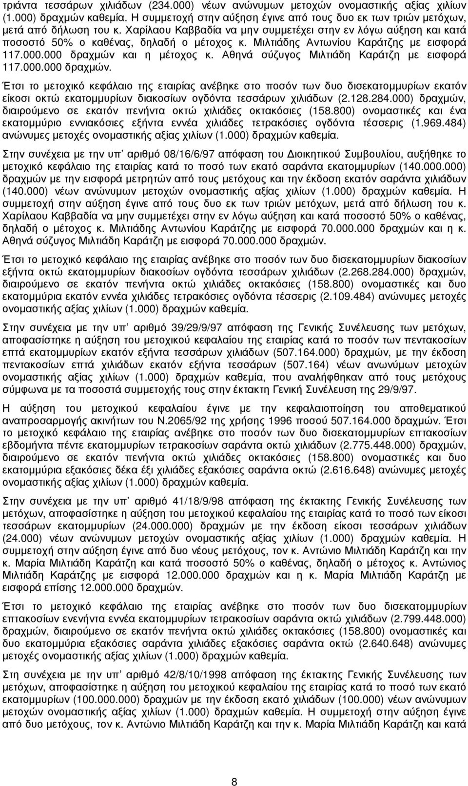 Αθηνά σύζυγος Μιλτιάδη Καράτζη µε εισφορά 117.000.000 δραχµών.