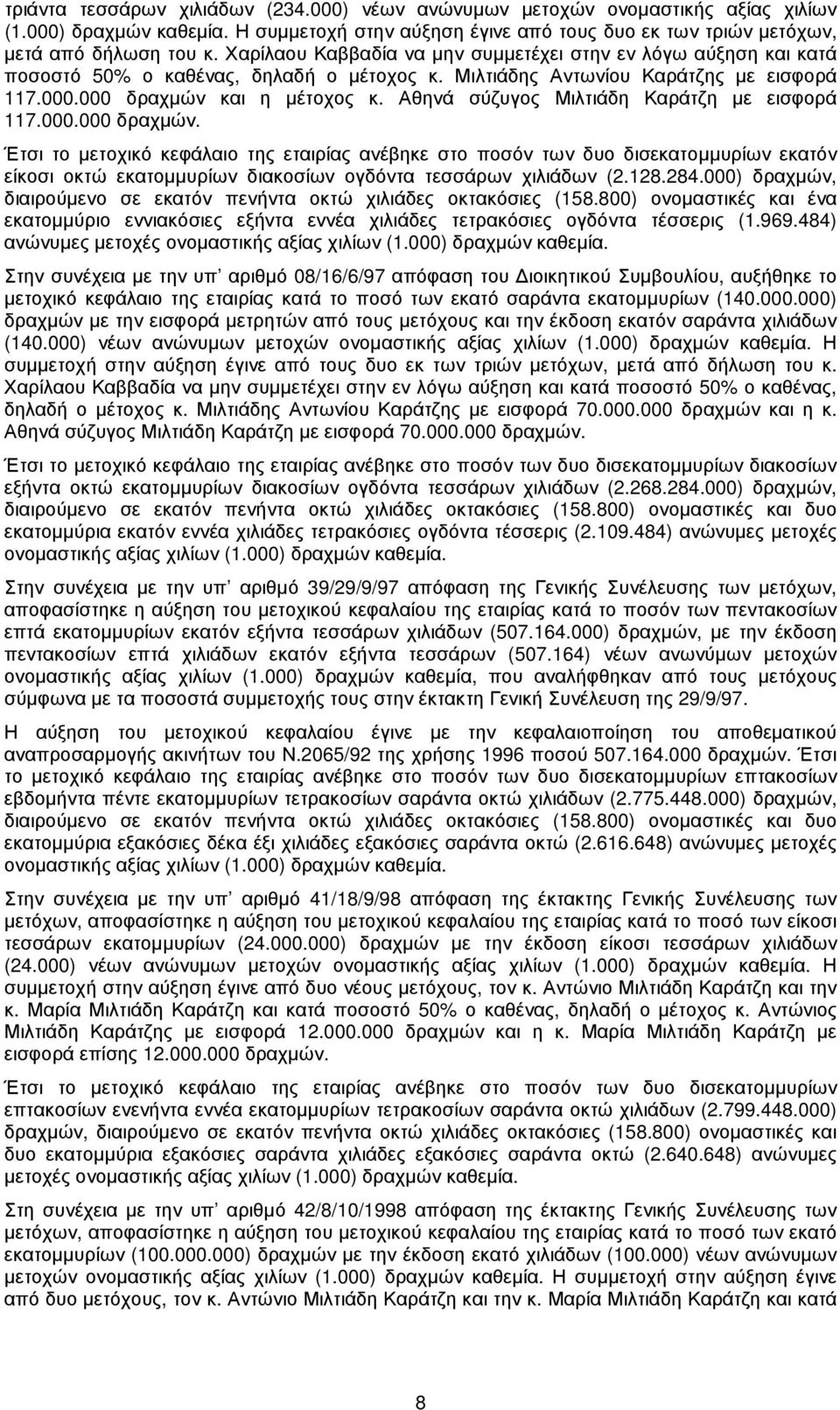 Αθηνά σύζυγος Μιλτιάδη Καράτζη µε εισφορά 117.000.000 δραχµών.