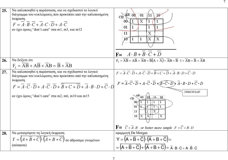 Να απλοποιηθεί η παράσταση, και να σχεδιαστεί το λογικό αν έχει όρους don t care στα m2, m6,