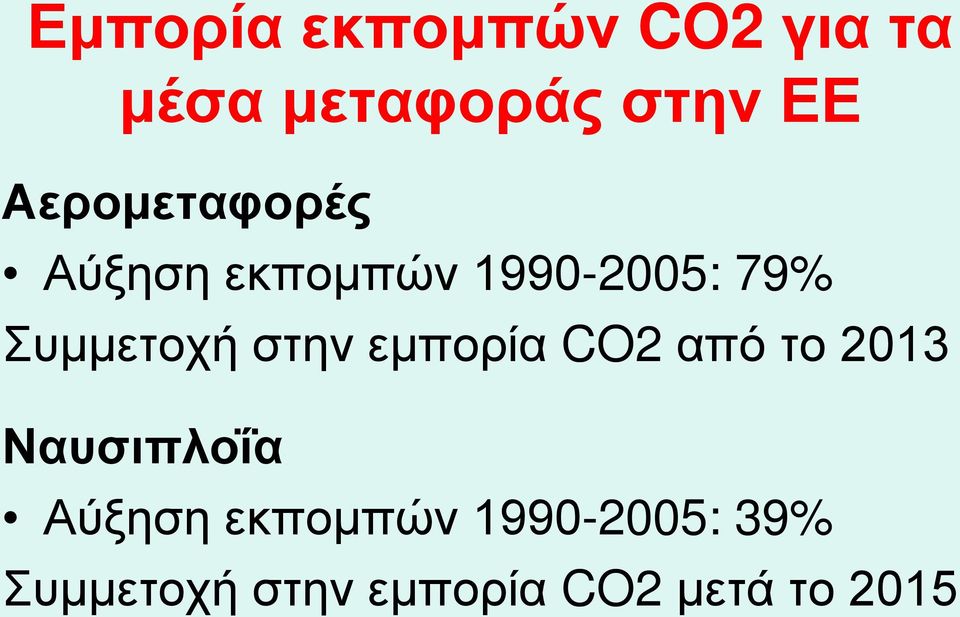 Συμμετοχή στην εμπορία CO2 από το 2013 Ναυσιπλοΐα