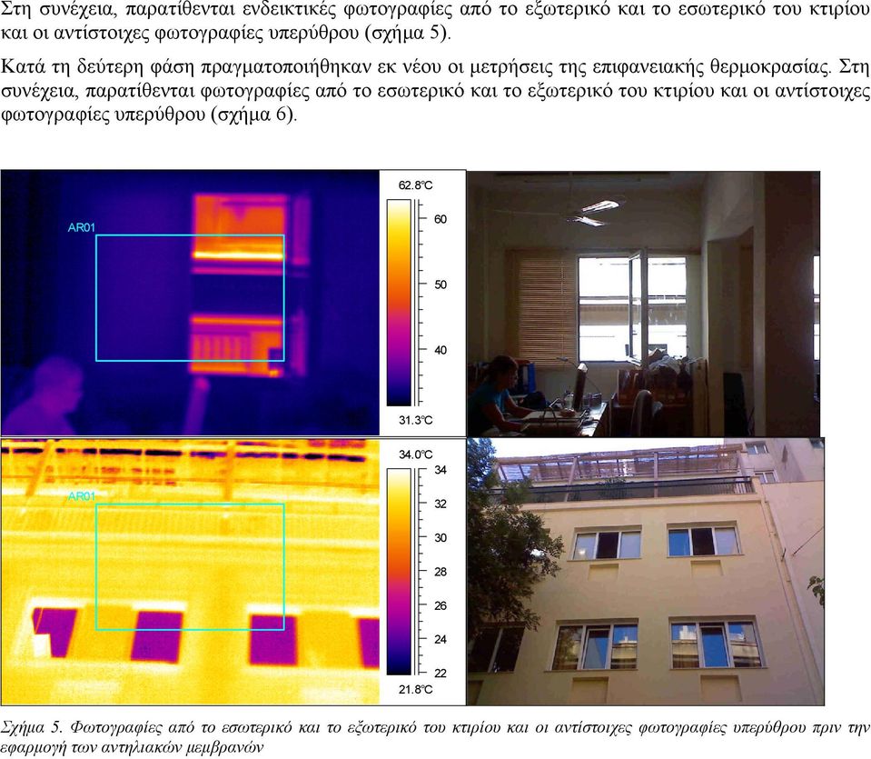 Στη συνέχεια, παρατίθενται φωτογραφίες από το εσωτερικό και το εξωτερικό του κτιρίου και οι αντίστοιχες φωτογραφίες υπερύθρου (σχήμα 6). 62.