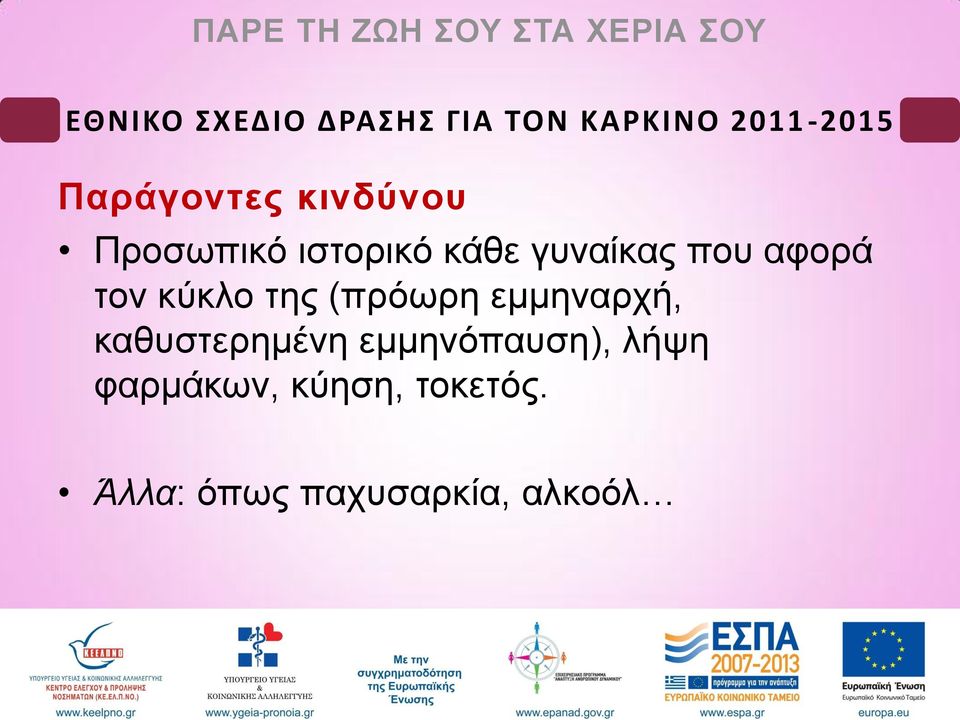 εμμηναρχή, καθυστερημένη εμμηνόπαυση), λήψη