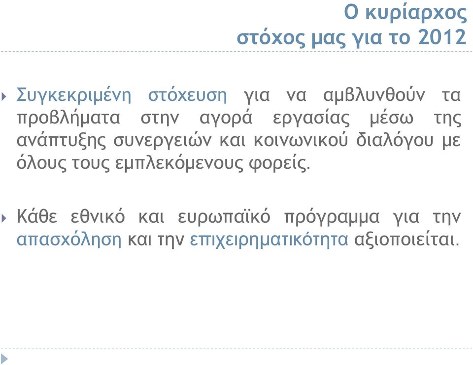 συνεργειών και κοινωνικού διαλόγου με όλους τους εμπλεκόμενους φορείς.